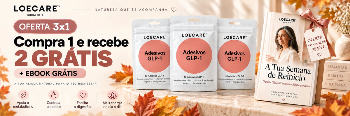 Banner Promoção de Outono — 3x1 Adesivos GLP-1 LOECARE + ebook grátis