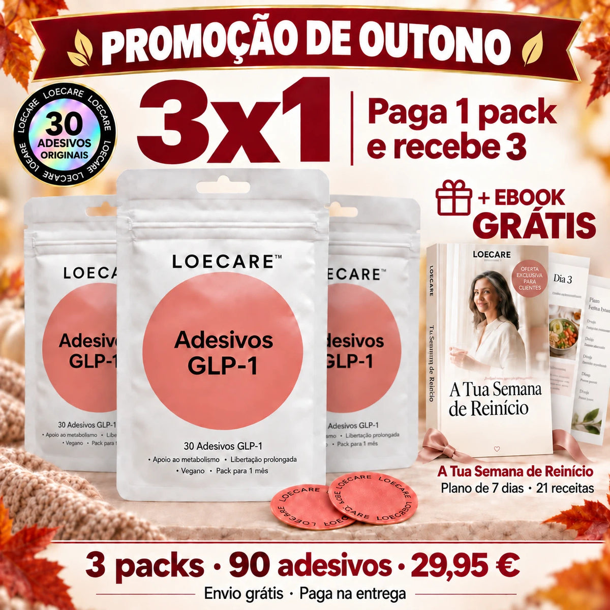 Promoção de Outono — 3x1 em Adesivos GLP-1 LOECARE + ebook grátis