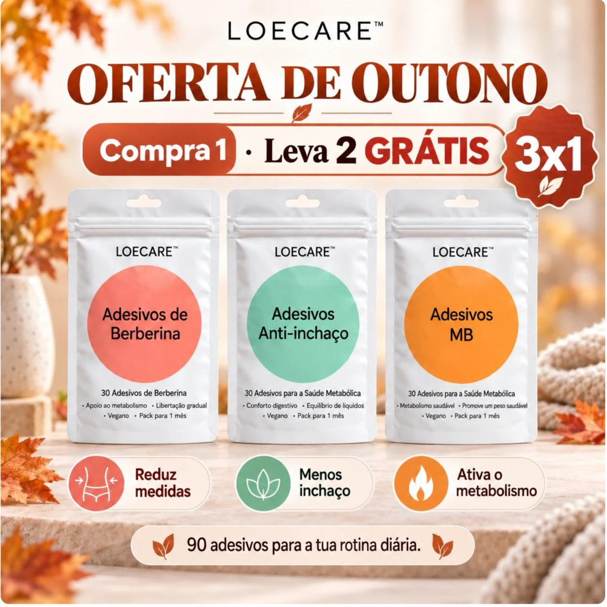 Oferta de Outono 3x1 — Trio de Adesivos Metabólicos LOECARE